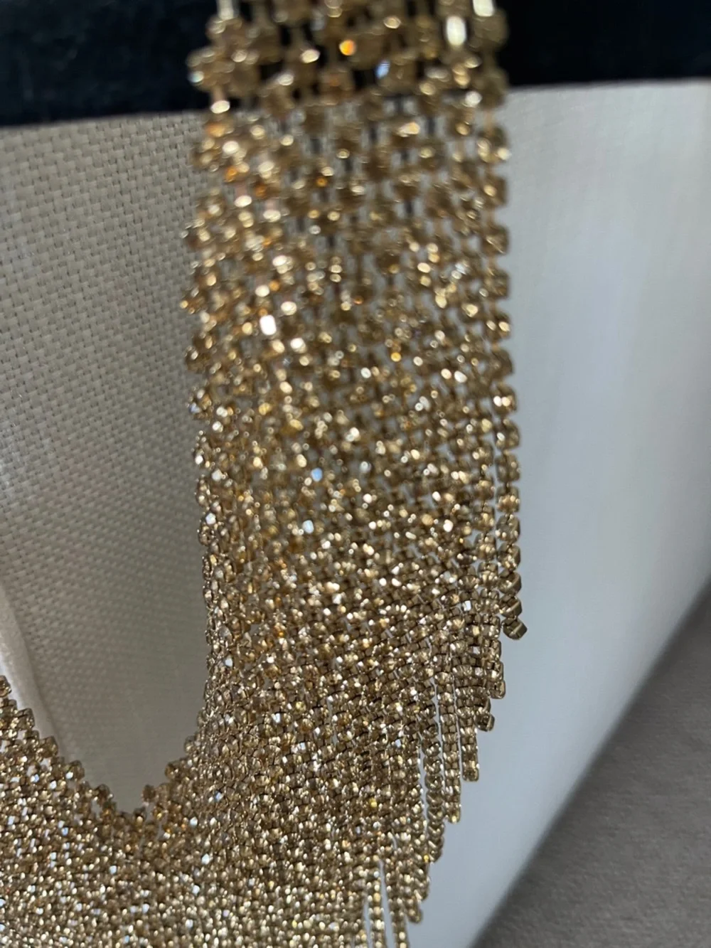 NATASHA Fringe Gold Cascading Rhinestone necklace - Picture 4 of 5